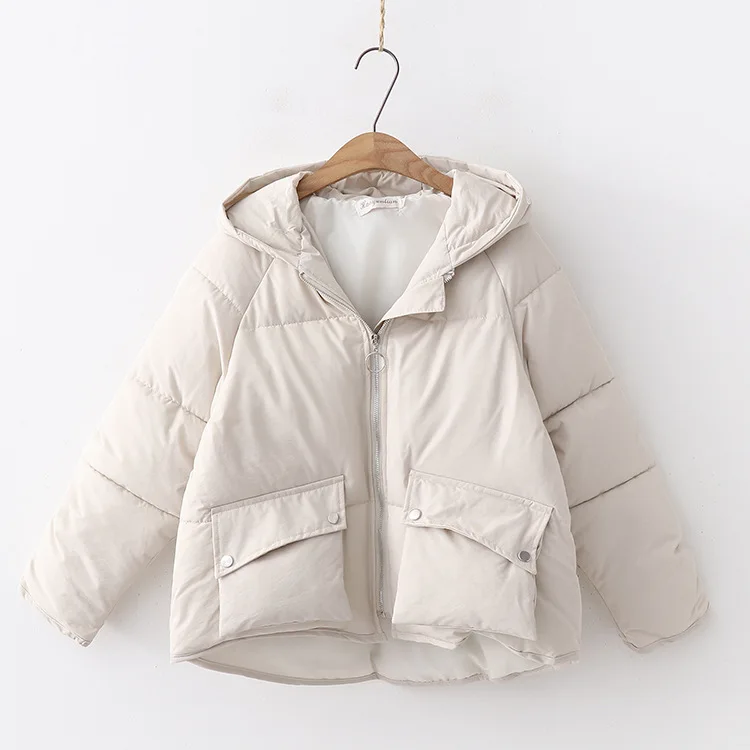

2018 Winter New Style College Style Loose-Fit Hooded Large Fur Collar Pocket down Coat Thick Cotton Coat Women's 65862