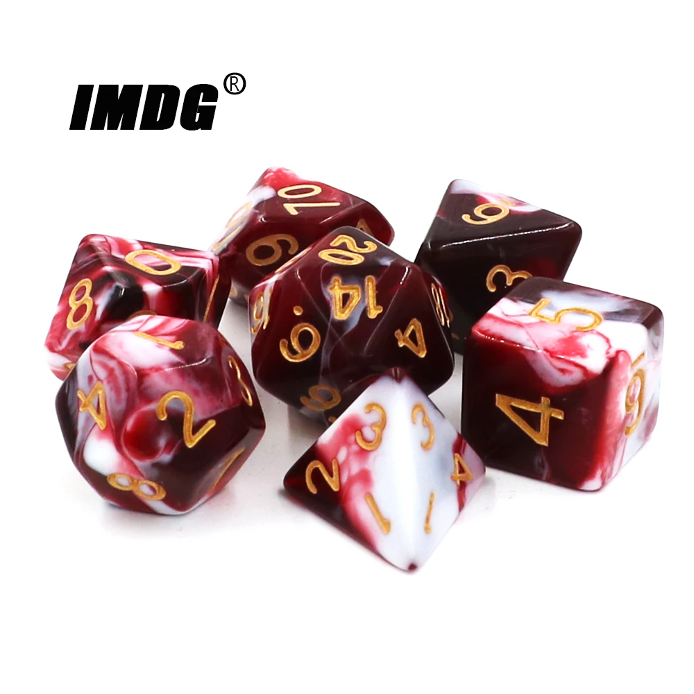 IMDG 7 шт./компл. многогранные Акриловые Кубики для RPG игр DND Red White смешивание