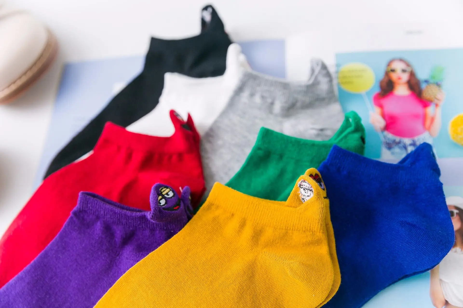 Женские носки с вышитыми героями мультфильмов Kawaii Calcetines, хлопковые забавные Женские носочки в стиле Харадзюку, подарки, 1 пара, Размеры 35-40