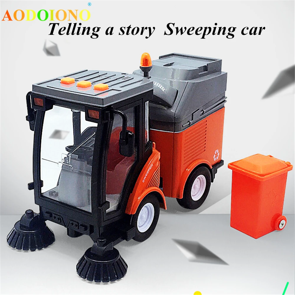 Simulación de barredora de carretera, coche de juguete, camión de basura, eliminación de saneamiento, de coche de calle, música ligera, vehículo de educación temprana|Juguete fundido a presión y vehículos de -