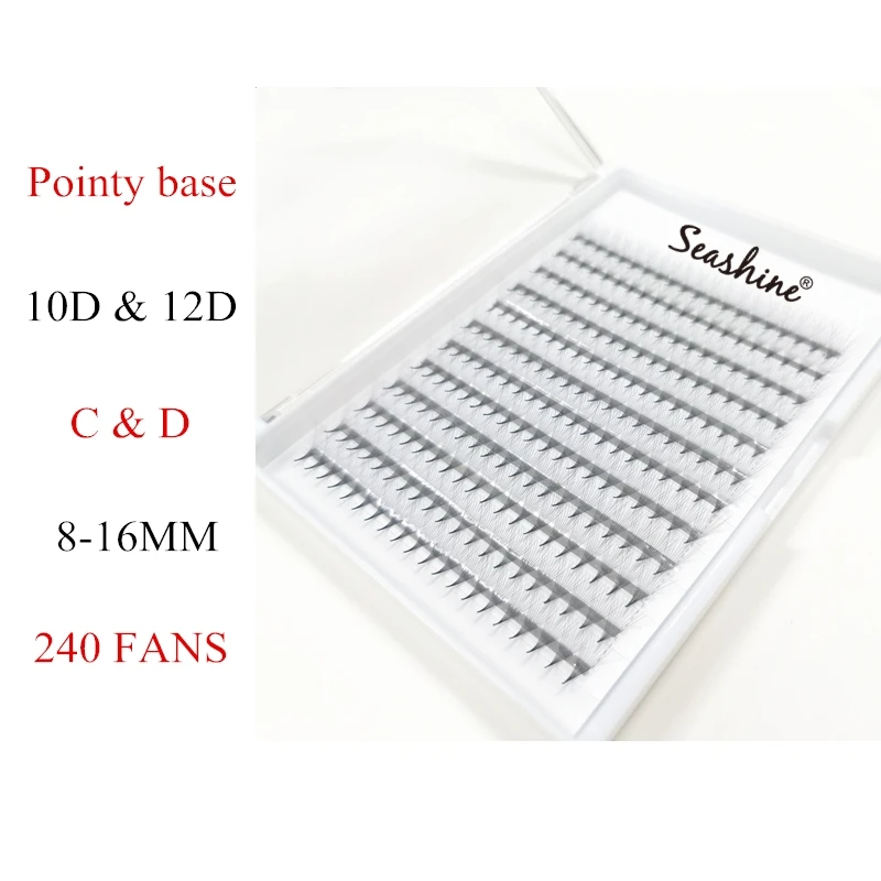 

Seashine 10D 12D Premade Fans Mega Tray 240 Fans Sharp Thin Pointy Base Premade Volume Fans Eyelash Extensions