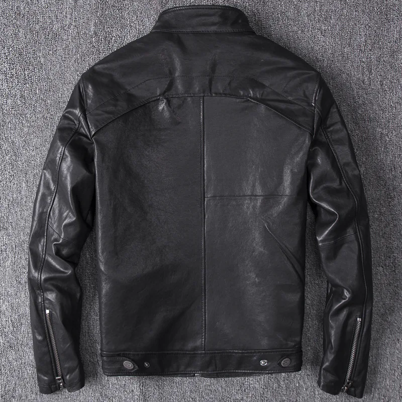 Весеннее мужское черное пальто из натуральной кожи мотоциклетная куртка настоящий первый слой овечья кожа 4XL новая одежда мужская куртка-бомбер