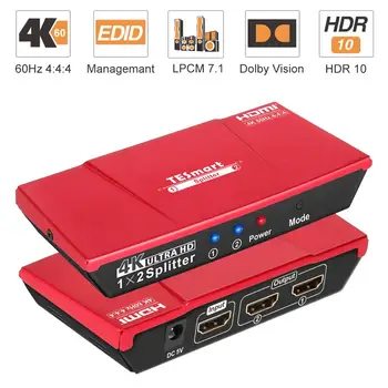 

1x2 HDMI Splitter 4K@60Hz Dual Monitor Duplicating Splitter HDMI 1 in 2 Out HDMI Switch Video&Audio Ultra HD 4K@60Hz 3D HDCP2.2