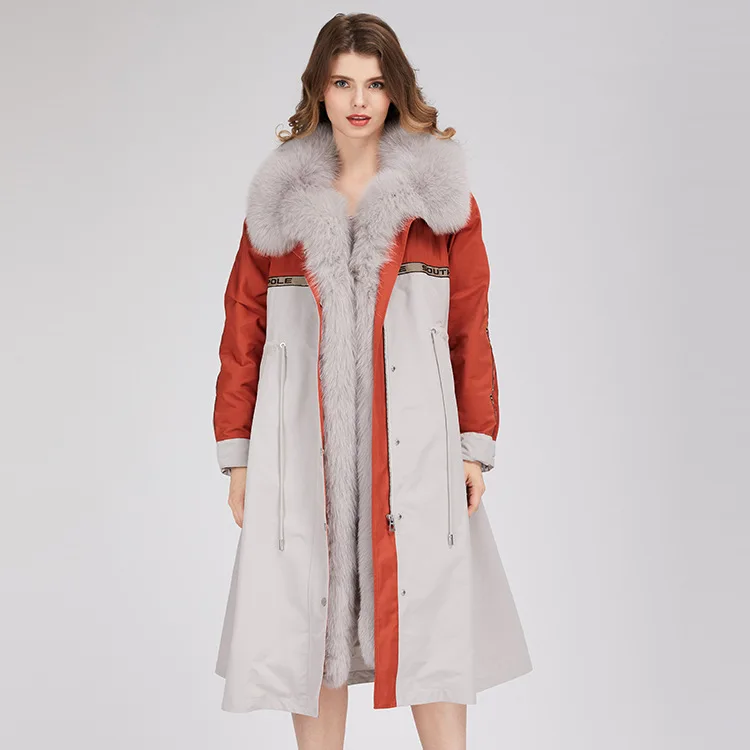 Дизайн, 1 цвет, удлиненная парка с воротником из лисьего меха, пальто, осенне-зимнее теплое модное пальто, популярное дизайнерское пальто