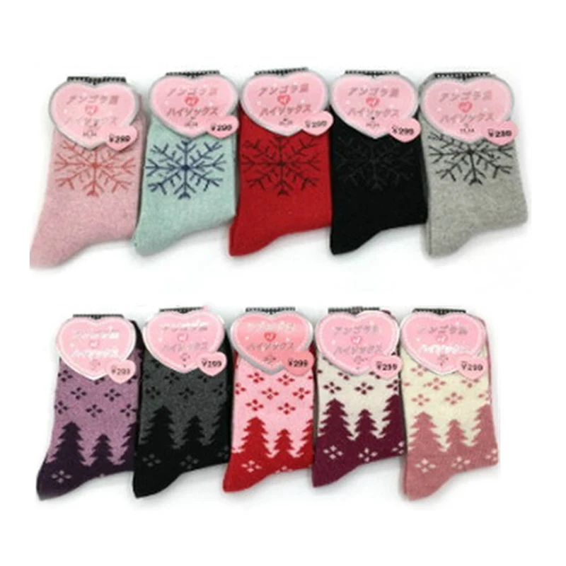 Retro Thickening Women Socks Autumn Winter Rabbit Wool Patchwork Socks Female Christmas Series 5 Colors Mid Tube Socks Gift Box