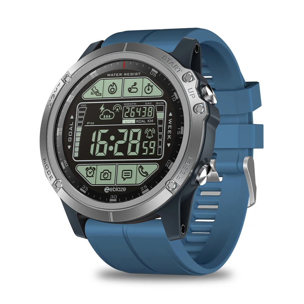 Blue Zeblaze VIBE 3S смарт часы пыленепроницаемые противоударные водонепроницаемые 1,24 дюймовый FSTN полный дисплей экран наручные часы BT4.0 водонепроницаемый - Цвет: Blue