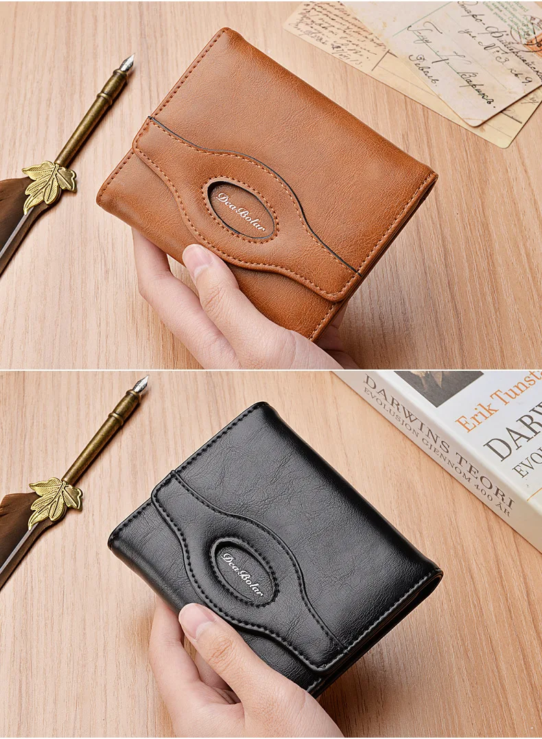 Hot Sale Hasp 3 Fold Vintage Multifunction Short Wallet Men Wallets Coin Pocket Zipper Man PU Leather Small Card Holder Photo
