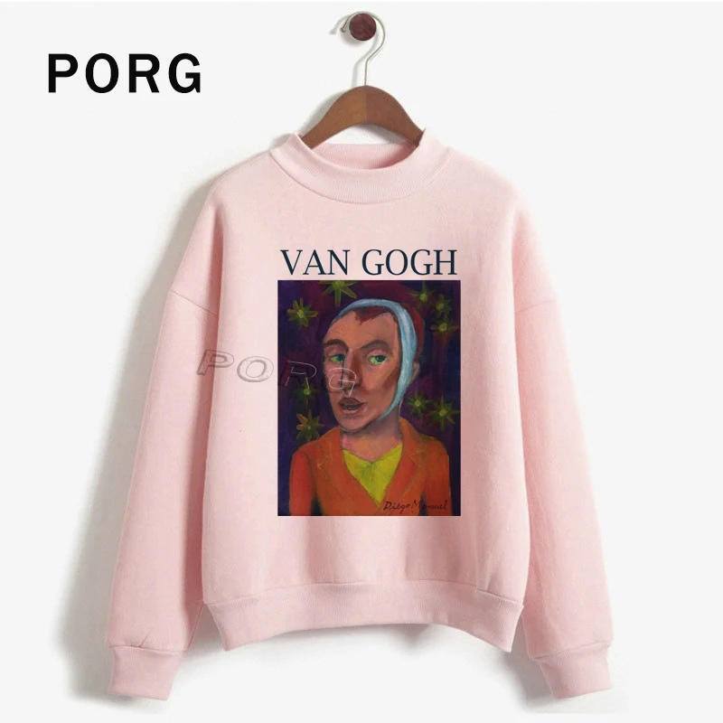 

Van Gogh Funny Female Pink/white Streetwear Sweatshirt Harajuku Women Sudadera Mujer Harajuku Graphic Hoodie Fashion Design Tops