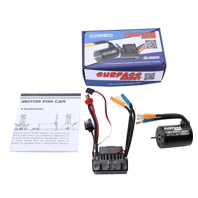Surpass хобби обновление водонепроницаемый 3650 3100Kv бесщеточный двигатель с 60A Esc комбо набор для 1/10 Rc автомобиль грузовик