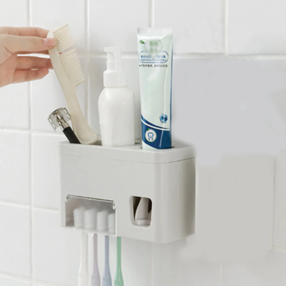 Squeezer Toothpaste Dispenser Storage Rack Wall Mounted Toothbrush Holder Automatic Multifunctional Bathroom Accessories Sets