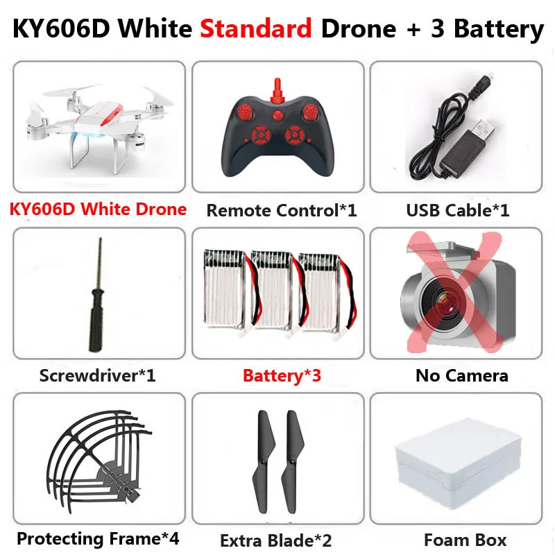 W no camera 3B Foam KY606D Дрон 4k HD аэрофотосъемка 1080p четырехосный летательный аппарат 20 минут давление полета Hover ключ взлет Rc вертолет - Цвет: W no camera 3B Foam