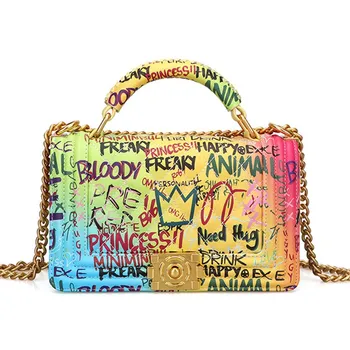 

Women's luxury brand handbag famous designer graffiti colorful plaid shoulder bag ladies fashion Crossbody bag Sac femme