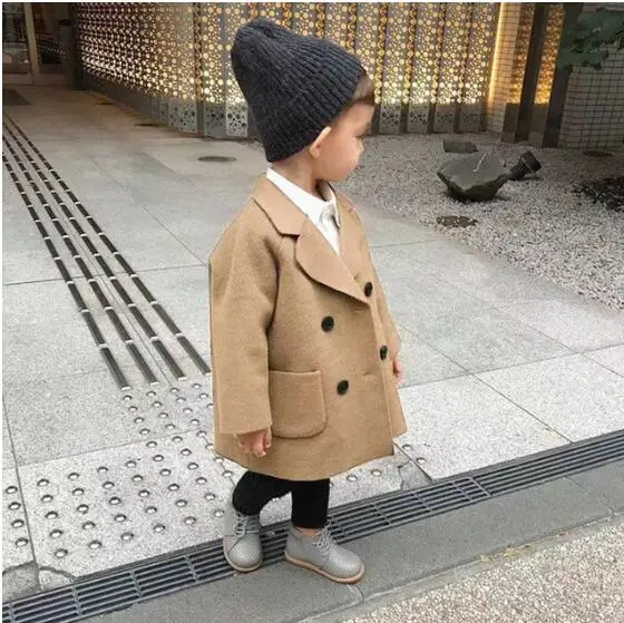 Детская осенне-зимняя шерстяная теплая флисовая верхняя одежда для мальчиков вязаные куртки, пальто длинные пальто для маленьких мальчиков от 1 до 6 лет, одежда - Цвет: double layer Khaki