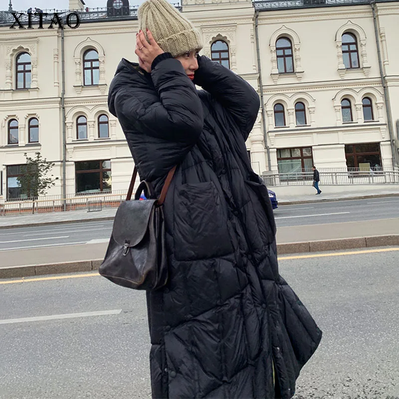 Женский пуховик с капюшоном XITAO Черный Повседневный одним нагрудным карманом и