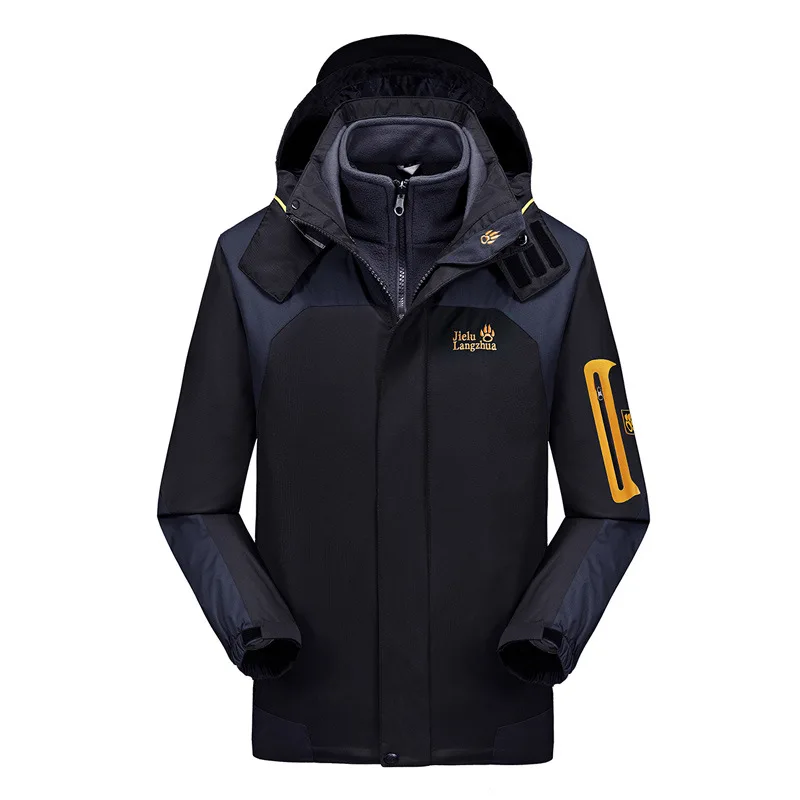 Мужские и женские зимние 3 в 1 XS-4XL куртки водонепроницаемые походные треккинговые лыжные флисовые куртки с капюшоном евро Большие размеры - Цвет: Men Black