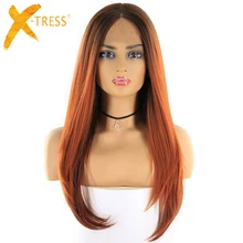 X-TRESS синтетические волосы на кружеве для женщин темные корни Рыжий блонд 613 Омбре цвет прямой парик на кружеве al средняя часть