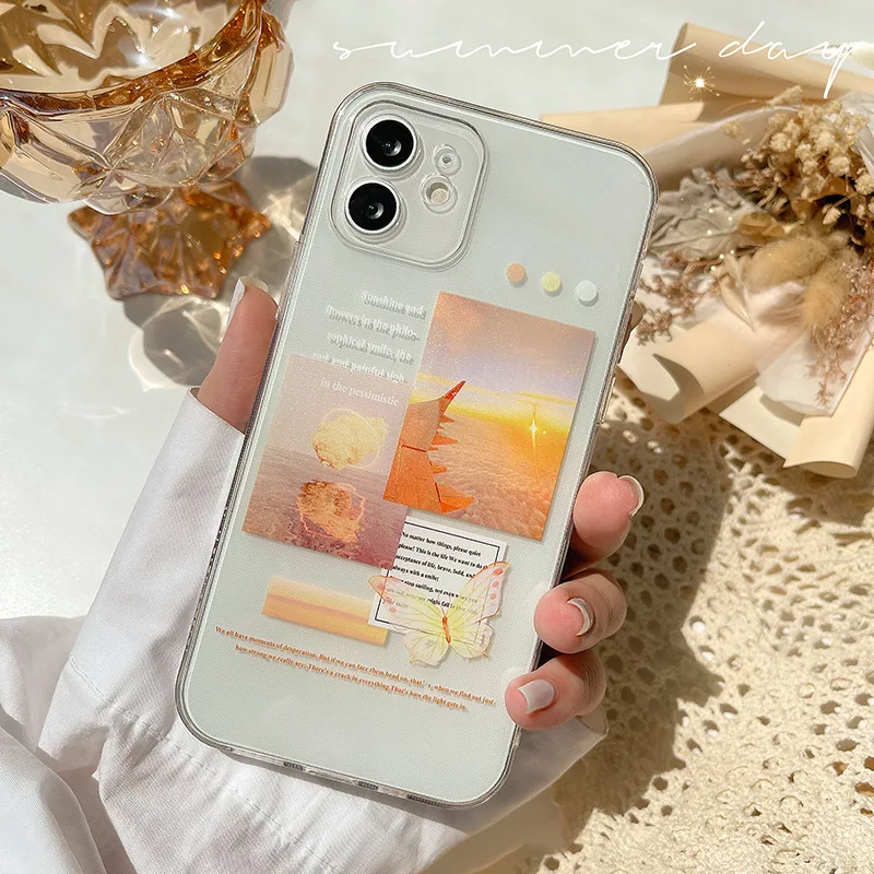 Мягкий чехол для телефона Ins с этикеткой бабочки iPhone 14 13 mini 12 11 Pro Max Xs XR X SE2 7 8 Plus