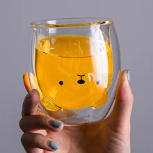 Милые, Мультяшные, прозрачные стеклянные чашки, креативные чашки для воды в скандинавском стиле, простые двухслойные офисные кофейные стаканчики, 280 мл MM60BLB