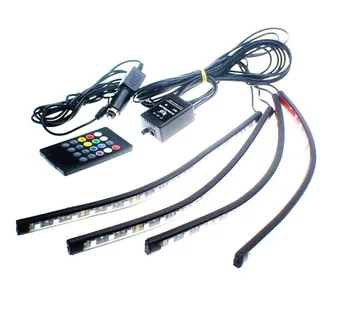 

4 Pcs/Set 7 Color Changable Car Decoration Atmosphere Lights Car Interior LED strip Light DC12V Music Rhythm Lamp Strips 18 leds