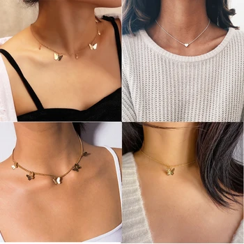 

Bohemian Cute Butterfly Choker Necklace For Women Gold Silver Color Clavicle Chain 2020 Fashion Female Chocker Jewelry wholesale
