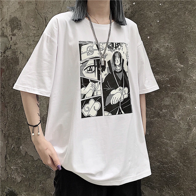 Harajuku Naruto Мужская футболка унисекс крутая японская аниме Uchiha Itachi печатная с
