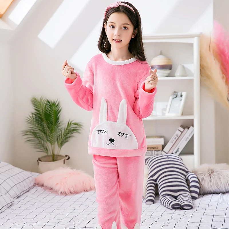 Kids long sleeve warm sleepwear Cartoon boys&girls flannel pajamas set Autumn&winter new children's coral velvet home clothes - Цвет: style  3
