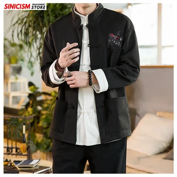 

Sinicism Store Men 2020 Fashion Chinese Style Jacket Mens Loose Autumn Tang Clothes Male Embroidery loose Buckle Jacket Oversize