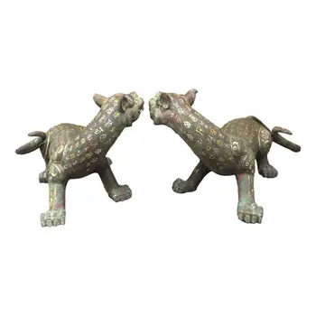 

LaoJunLu A Pair Of Bronze And Silver Long-Tailed Beasts Imitation antique bronze masterpiece collection of solitary Chinese