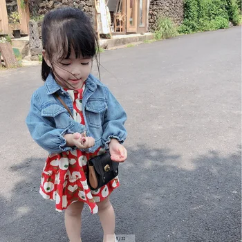 

Girls Denim Long Sleeve Jacket with Floral Cotton Dress Two Pieces Suits Baby Kids Short Jean Coat Princess Dress 2020 Spring