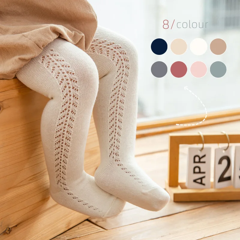 0-5 Years Cute Cotton Baby Tights For Girls Spring Summer Solid Knitted Children Soft Stockings Pantyhose Kids Clothes