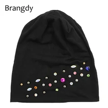 Новинка, Осень-зима, женские хлопковые тонкие громоздкие шапки Skullies, стразы, алмазная шапочка, шапки, женские шапки, s шапка Gorro