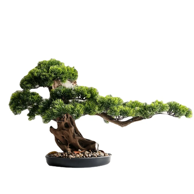 

New Chinese Style Artificial Greeting Pine Root Carving Hotel Living Entrance Decoration Decoration Arborvitae Modeling Bonsai