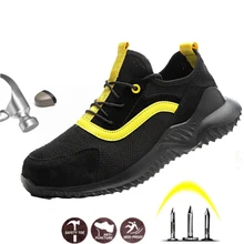 Новинка года; Мужская защитная обувь; дышащие легкие кроссовки из сетчатого материала; модные мягкие рабочие ботинки со стальным носком