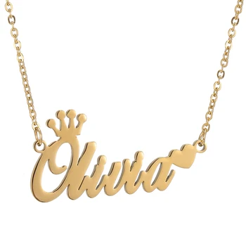 

Women Custom Name Necklace Crown and Heart Shape Letter Personalized Necklaces Adjustable Chain Charm Necklace Stainless Steel