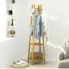 Bamboo Coat Rack Free Standing 2-Shelves Clothing Storage Garment Organizer Stand with 8 Hooks Clothes Poles 55kg Load-bearing f 2
