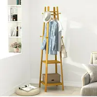 Bamboo Coat Rack Free Standing 2-Shelves Clothing Storage Garment Organizer Stand with 8 Hooks Clothes Poles 55kg Load-bearing f 2