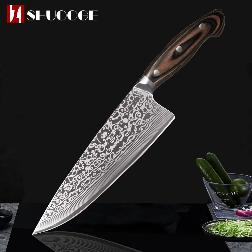 Кухонный нож SHUOOGE, 8 дюймов, поварские ножи, профессиональные японские высокоуглеродистые ножи из нержавеющей стали, нож для мяса, нож сантоку