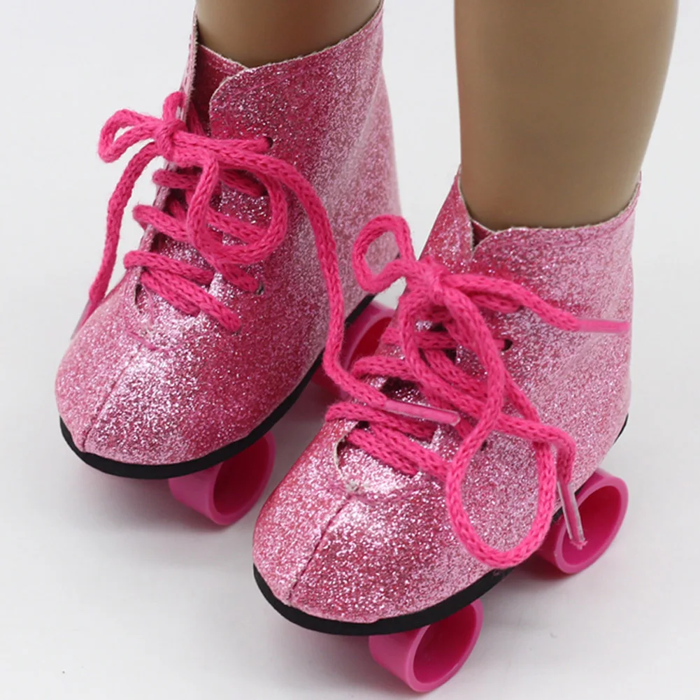 Baby Mini Glitter Fashionable Entertainment Shoes Skateboard Girls Toys Accessory Roller Skates Gift For 18inch American Dolls Baby Mini Glitter Fashionable Entertainment Shoes Skateboard Girls Toys Accessory Roller Skates Gift For 18inch American Dolls