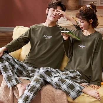 

Autumn Winter Couple Pajamas 100% Cotton Women Pajama Set Long-sleeve Casual Men Pyjamas Plus Size Pijamas Sleepwear