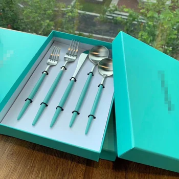 

5PCS Fork Spoon Knife Set With Box Stainless Steel Cutlery Tableware For Holidays Party Luxury Wedding Gifts Kitchen Home Decor