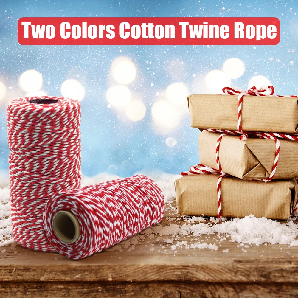 Two Colors Cotton Baker Twine Rope Cord Christmas Wedding Decoration Gift Packaging String DIY Gift Crafts Wrap 100Meter/Roll cotton rope packaging cord