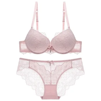 

sexy underwear women set lace transparent bra and panty sets push up 2018 new 3/4 cup adjustable lingerie three quarters