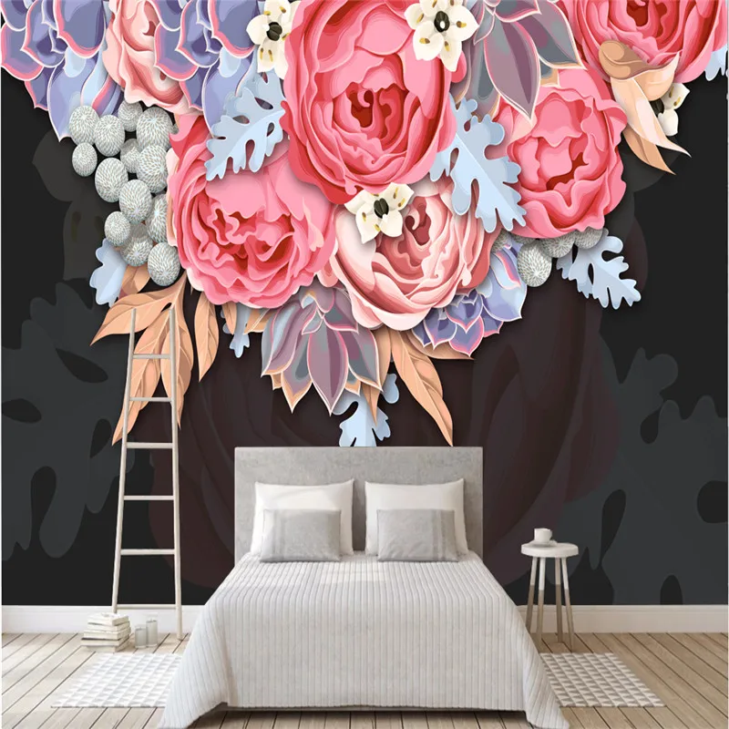 

Papel de parede personalizado mural moderno e minimalista jardim floral pintado à mão parede - material impermeável