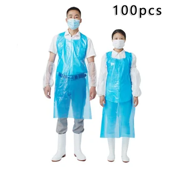 

100Pcs Single Use Plastic Apron Waterproof Oil-proof Kitchen Restaurant BBQ Oil Stain And Water Resistant