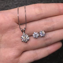 BOEYCJR 925 серебро 1ct D Цвет Муассанит VVS хорошее ожерелье со стразами бижутерия и серьги набор украшений для женщин Подарок на годовщину