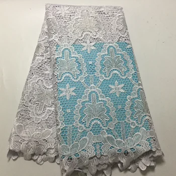 

High quality african cord lace fabric water soluble lace nigerian guipure wedding dress white african lace fabric 5yards