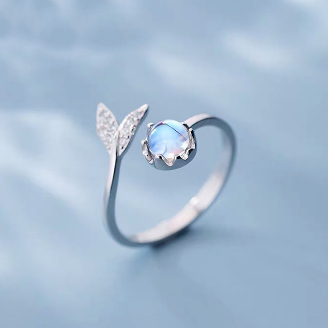 Zircon Tail Moonstone Opening Rings For Women Dolphin Cat Moon Tassel Adjustable Finger Ring Wedding Party Jewelry Gifts