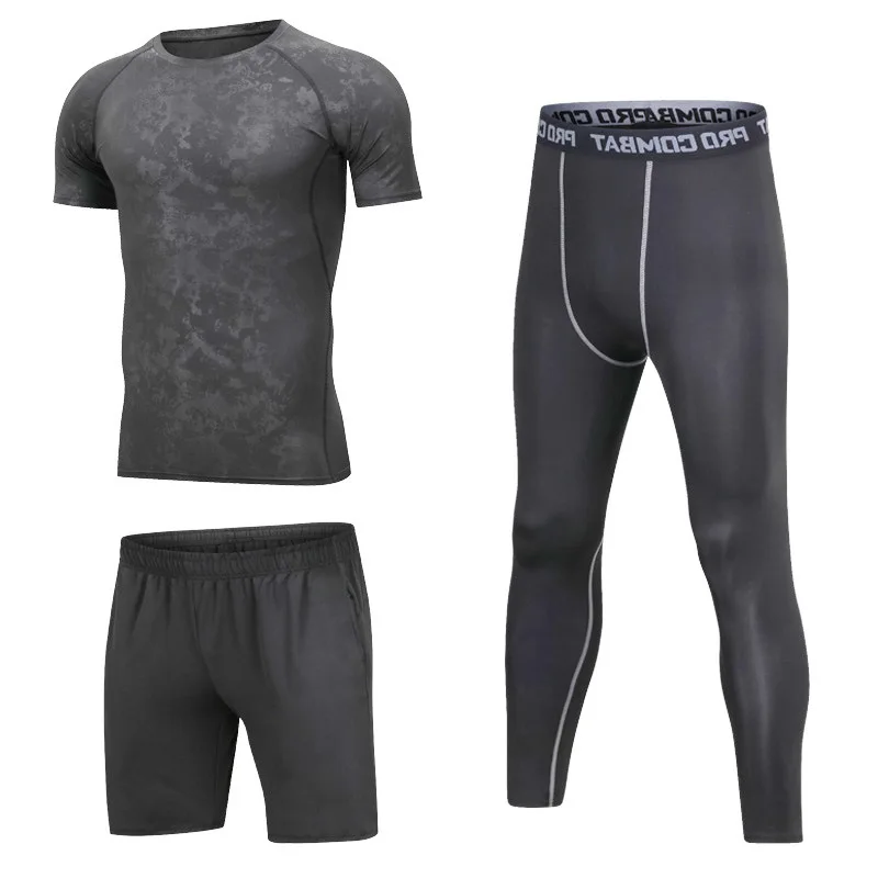 Running Suit-MIC Эластичная компрессионная одежда мужские спортивные костюмы дышащая мужская спортивная одежда штаны для бега тренировки Спорт фитнес набор Толстовка XL - Цвет: Running Suit-MIC