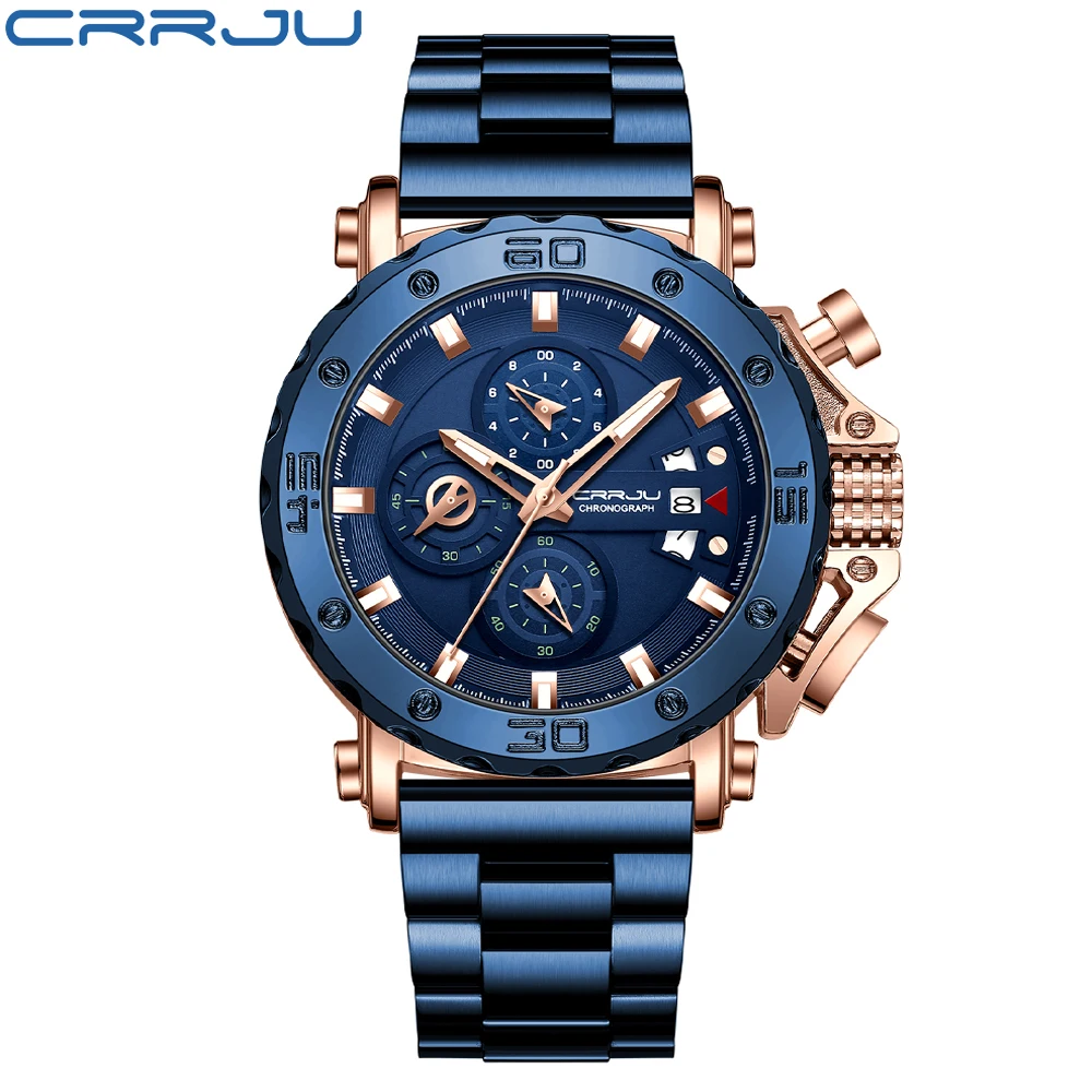 Crrju Relógio Masculino Novo 2023 Cronógrafo à Prova Dbig Água Grande Dial Relógios de Pulso de Aço Inoxidável Mostrador Luminoso com Data Relógio Masculino - Image 4