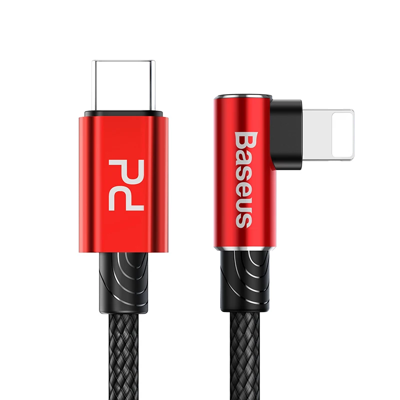 Зарядный кабель usb c к Lightning для iPhone xs max xr 8 7 6s plus 5 se 11 ipad pro быстрое зарядное устройство pd кабель 1 м 2 м 18 Вт - Цвет: 90 degree Red